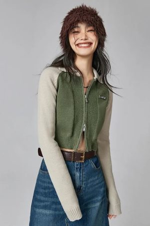 Quick Outfits, Modest Fashion Outfits Ideas Double Zip-Up Crop Cardigan