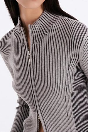 Quick Outfits, Modest Fashion Outfits Ideas Double Zip-Up Distressed Corduroy Cardigan