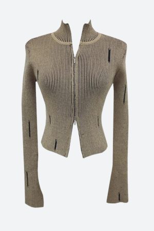Quick Outfits, Modest Fashion Outfits Ideas Double Zip-Up Distressed Corduroy Cardigan