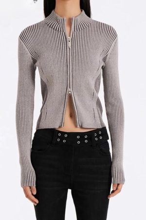 Quick Outfits, Modest Fashion Outfits Ideas Double Zip-Up Distressed Corduroy Cardigan
