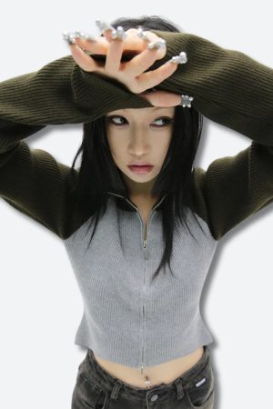 Quick Outfits, Modest Fashion Outfits Ideas Double Zip-Up Ribbed Cardigan