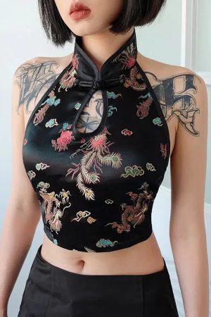Quick Outfits, Modest Fashion Outfits Ideas Dragon Backless Crop Top