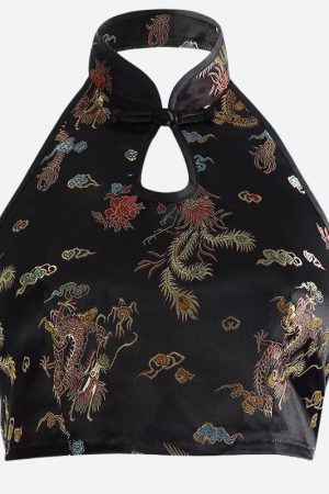 Quick Outfits, Modest Fashion Outfits Ideas Dragon Backless Crop Top