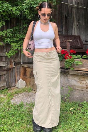 Quick Outfits, Modest Fashion Outfits Ideas Drawstring Parachute Maxi Skirt