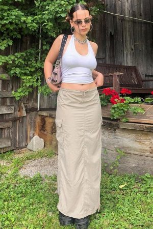 Quick Outfits, Modest Fashion Outfits Ideas Drawstring Parachute Maxi Skirt