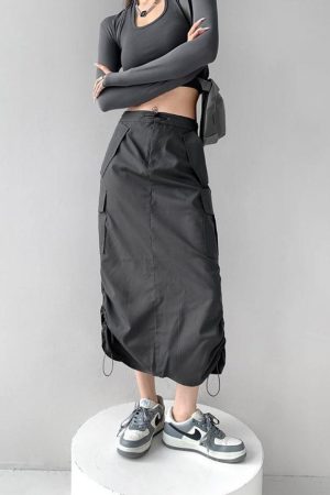 Quick Outfits, Modest Fashion Outfits Ideas Drawstring Parachute Midi Skirt