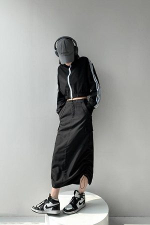 Quick Outfits, Modest Fashion Outfits Ideas Drawstring Parachute Midi Skirt