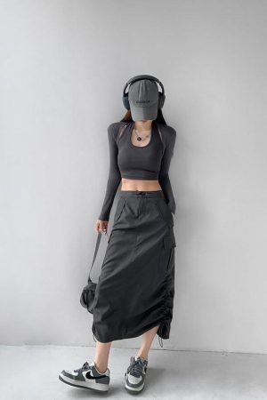 Quick Outfits, Modest Fashion Outfits Ideas Drawstring Parachute Midi Skirt
