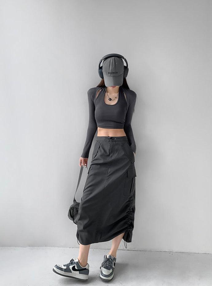 Quick Outfits, Modest Fashion Outfits Ideas Drawstring Parachute Midi Skirt Quick Outfits, Modest Fashion Outfits Ideas Drawstring Parachute Midi Skirt