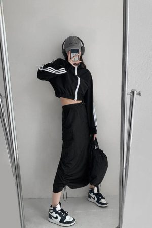 Quick Outfits, Modest Fashion Outfits Ideas Drawstring Parachute Midi Skirt