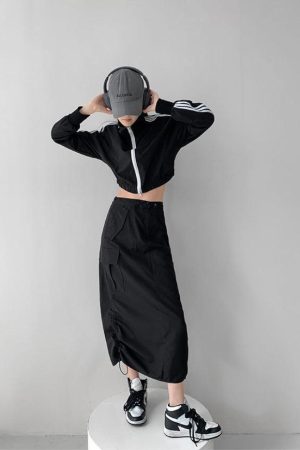 Quick Outfits, Modest Fashion Outfits Ideas Drawstring Parachute Midi Skirt