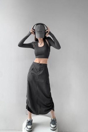Quick Outfits, Modest Fashion Outfits Ideas Drawstring Parachute Midi Skirt