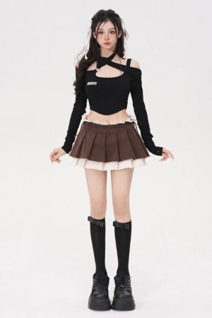 Quick Outfits, Modest Fashion Outfits Ideas Drawstring Pleated Mini Skirt