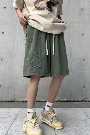 Quick Outfits, Modest Fashion Outfits Ideas Drawstring Star Embroidered Shorts