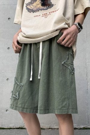 Quick Outfits, Modest Fashion Outfits Ideas Drawstring Star Embroidered Shorts