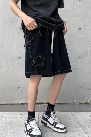 Quick Outfits, Modest Fashion Outfits Ideas Drawstring Star Embroidered Shorts