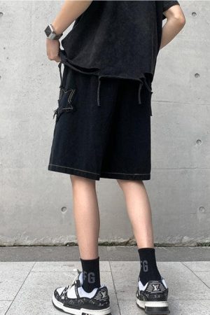 Quick Outfits, Modest Fashion Outfits Ideas Drawstring Star Embroidered Shorts