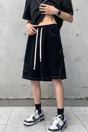 Quick Outfits, Modest Fashion Outfits Ideas Drawstring Star Embroidered Shorts