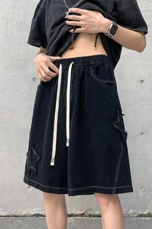 Quick Outfits, Modest Fashion Outfits Ideas Drawstring Star Embroidered Shorts
