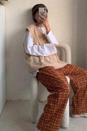 Quick Outfits, Modest Fashion Outfits Ideas Elasticated Waist Checkered Sweatpants