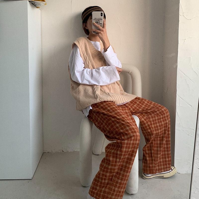 Quick Outfits, Modest Fashion Outfits Ideas Elasticated Waist Checkered Sweatpants Quick Outfits, Modest Fashion Outfits Ideas Elasticated Waist Checkered Sweatpants