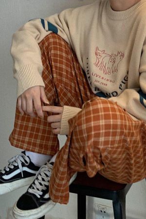 Quick Outfits, Modest Fashion Outfits Ideas Elasticated Waist Checkered Sweatpants