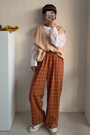 Quick Outfits, Modest Fashion Outfits Ideas Elasticated Waist Checkered Sweatpants
