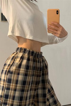 Quick Outfits, Modest Fashion Outfits Ideas Elasticated Waist Checkered Sweatpants