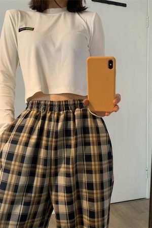 Quick Outfits, Modest Fashion Outfits Ideas Elasticated Waist Checkered Sweatpants