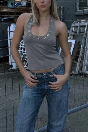 Quick Outfits, Modest Fashion Outfits Ideas Eyelet Halter Neck Top