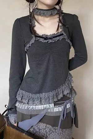 Quick Outfits, Modest Fashion Outfits Ideas Fairy Grunge Asymmetric Lace Top