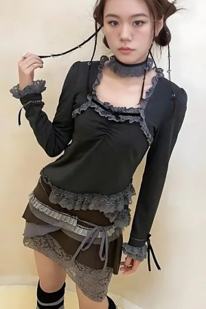 Quick Outfits, Modest Fashion Outfits Ideas Fairy Grunge Asymmetric Lace Top