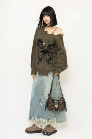 Quick Outfits, Modest Fashion Outfits Ideas Fairy Grunge Butterfly Fluffy Sweater