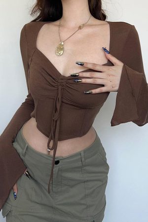 Quick Outfits, Modest Fashion Outfits Ideas Fairy Grunge Flared Sleeve Crop Top