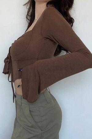 Quick Outfits, Modest Fashion Outfits Ideas Fairy Grunge Flared Sleeve Crop Top