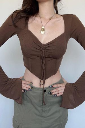 Quick Outfits, Modest Fashion Outfits Ideas Fairy Grunge Flared Sleeve Crop Top