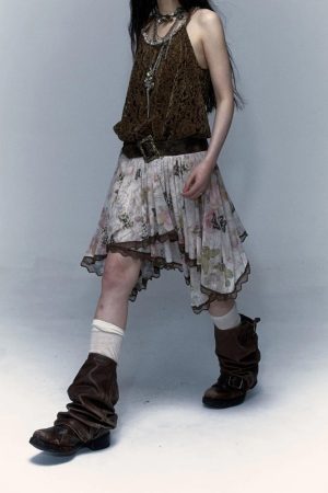 Quick Outfits, Modest Fashion Outfits Ideas Fairy Grunge Floral Asymmetric Midi Skirt