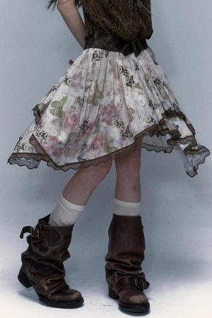 Quick Outfits, Modest Fashion Outfits Ideas Fairy Grunge Floral Asymmetric Midi Skirt