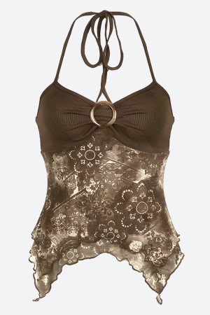 Quick Outfits, Modest Fashion Outfits Ideas Fairy Grunge Floral Halter Neck Top