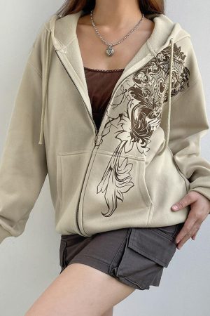 Quick Outfits, Modest Fashion Outfits Ideas Fairy Grunge Floral Zip-Up Hoodie