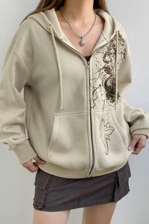 Quick Outfits, Modest Fashion Outfits Ideas Fairy Grunge Floral Zip-Up Hoodie