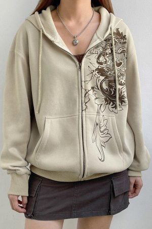 Quick Outfits, Modest Fashion Outfits Ideas Fairy Grunge Floral Zip-Up Hoodie