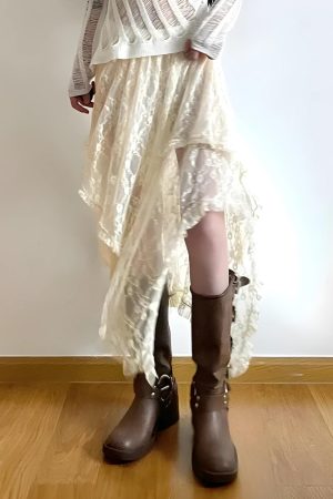 Quick Outfits, Modest Fashion Outfits Ideas Fairy Grunge Lace Midi Skirt