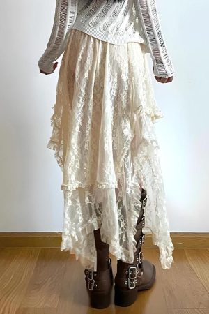 Quick Outfits, Modest Fashion Outfits Ideas Fairy Grunge Lace Midi Skirt