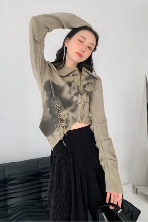 Quick Outfits, Modest Fashion Outfits Ideas Fairy Grunge Lace Up Asymmetric Cardigan