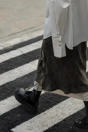 Quick Outfits, Modest Fashion Outfits Ideas Fairy Grunge Lace Up Midi Skirt