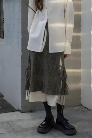 Quick Outfits, Modest Fashion Outfits Ideas Fairy Grunge Lace Up Midi Skirt