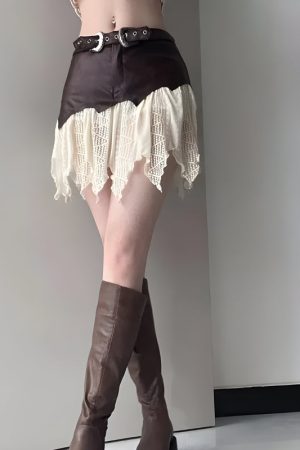 Quick Outfits, Modest Fashion Outfits Ideas Fairy Grunge Patchwork Lace Mini Skirt