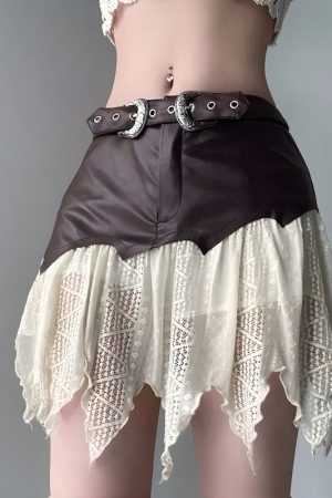 Quick Outfits, Modest Fashion Outfits Ideas Fairy Grunge Patchwork Lace Mini Skirt