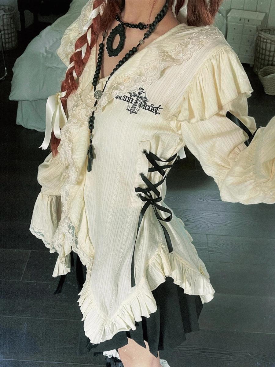 Quick Outfits, Modest Fashion Outfits Ideas Fairy Grunge Ruffled Lace Up Blouse Quick Outfits, Modest Fashion Outfits Ideas Fairy Grunge Ruffled Lace Up Blouse